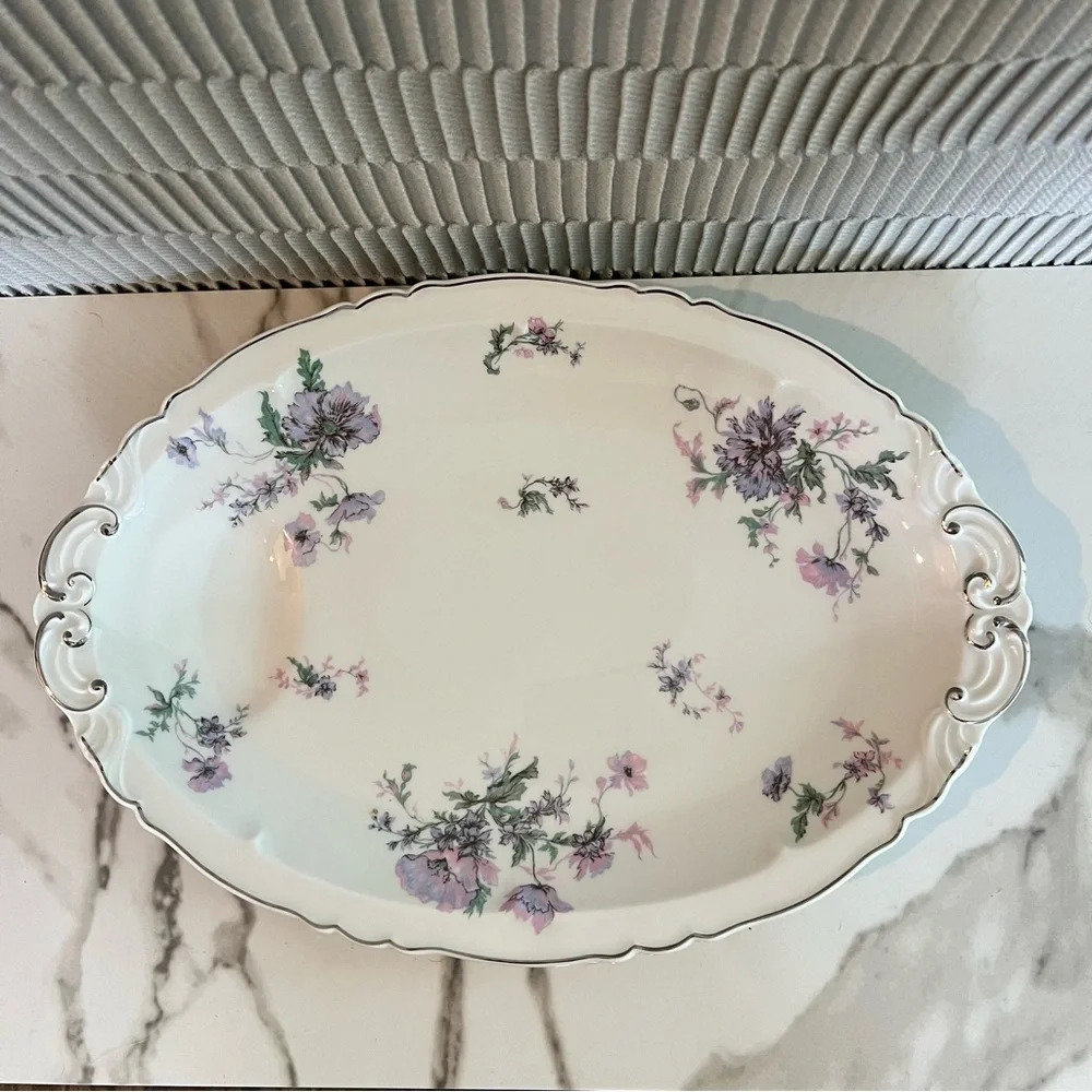 SOLD: PORCELAINE DE LIMOGES FRANCE POMPADOUR 13 1/4" MEAT PLATTER LIQUID WELL - Picture 1 of 5